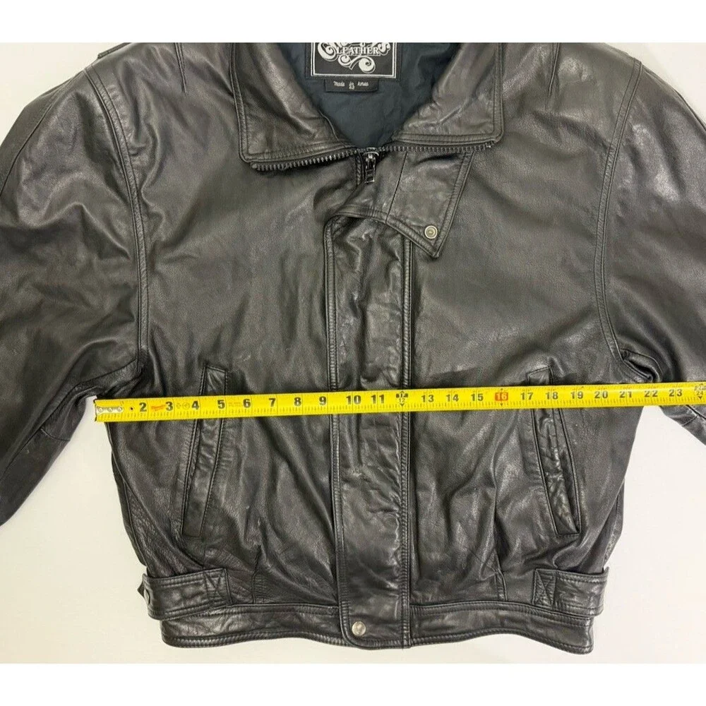 Vintage Charley's Leather Bomber Jacket Mens Sz 42 Black Full Zip Moto Movie